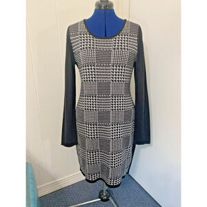 Calvin Klein Houndstooth Black and White Sweater Long Sleeve Midi Dress Large